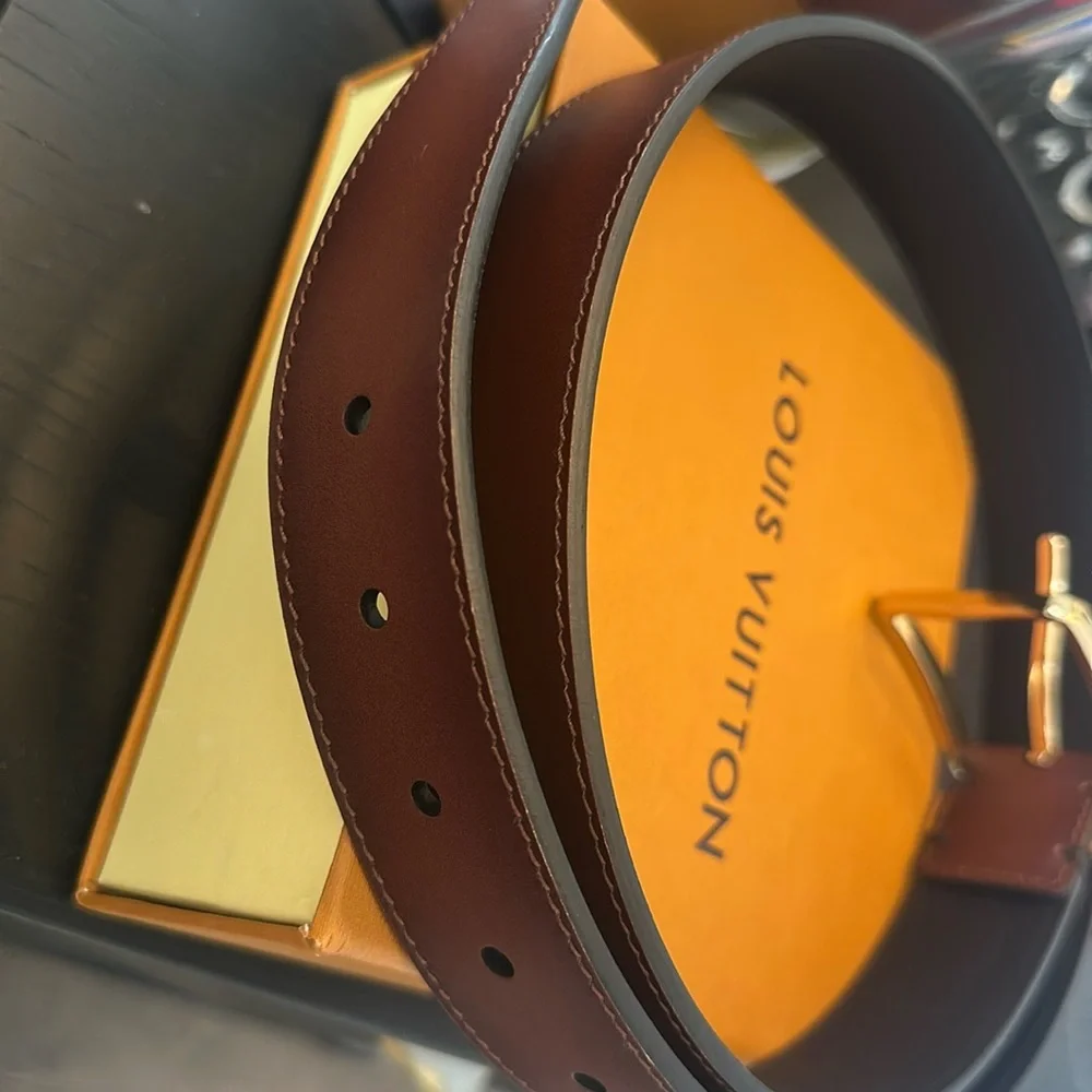 Louis Vuitton Pont Neuf 35mm Brown Calf Leather Belt M0092 Size 95/38